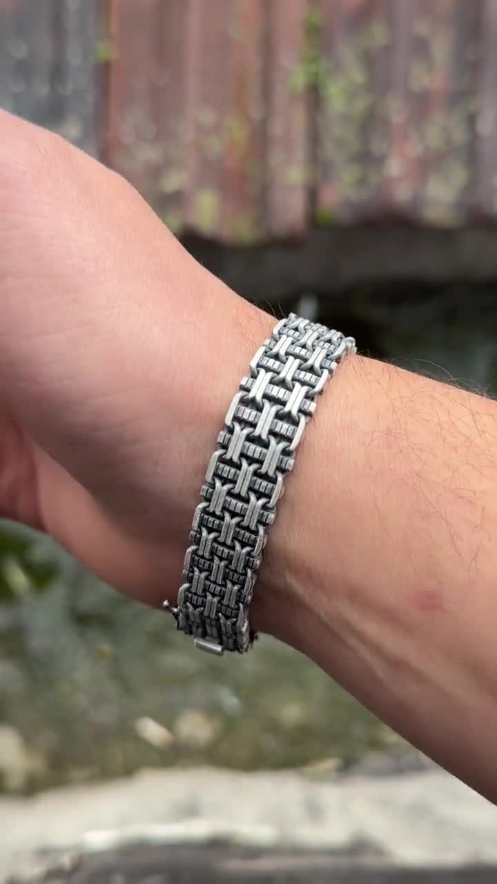 Sterling Silver Chain Bracelet, Braided Chain Bracelet, Viking