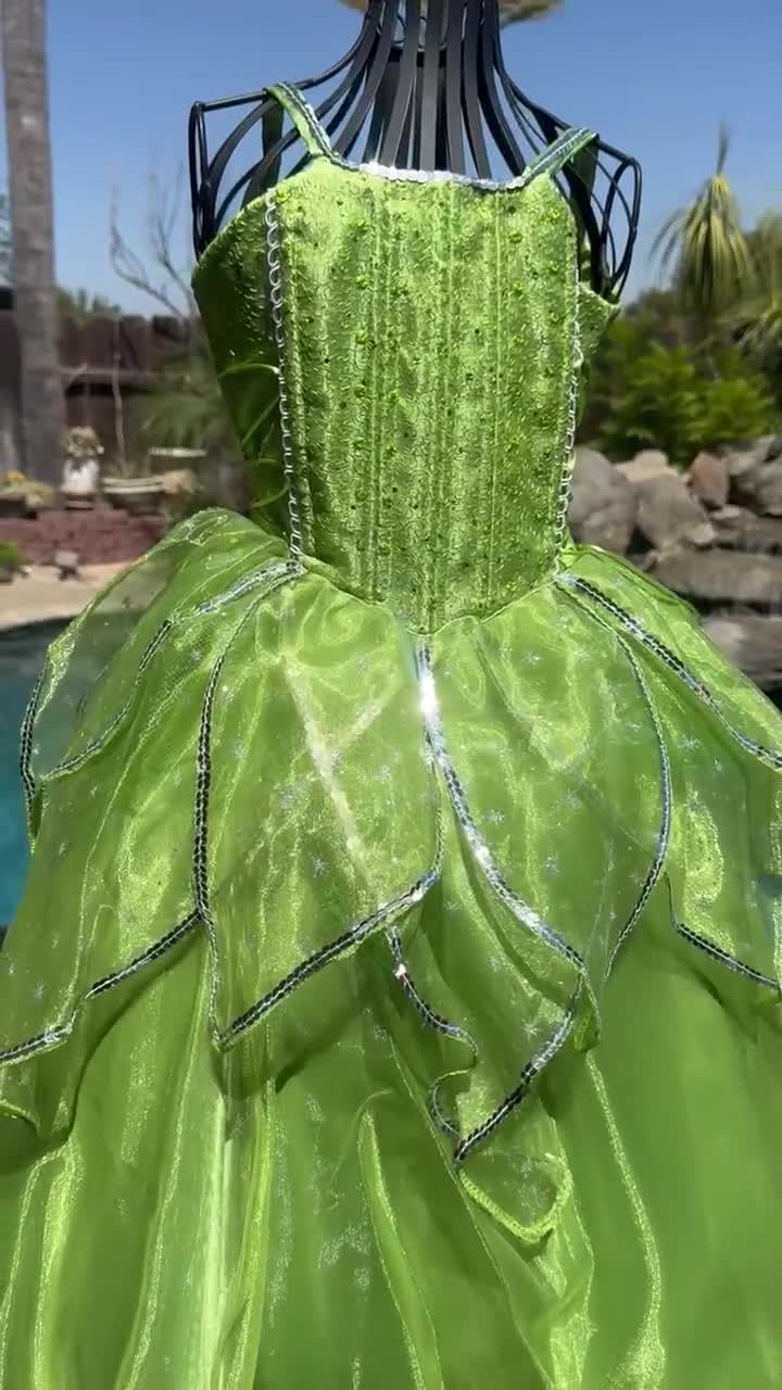 green sparkly tinkerbell dress Inspired Fairy Dress, Glitter Ball Gown Costume, Princess Party Wear jan-2026-md