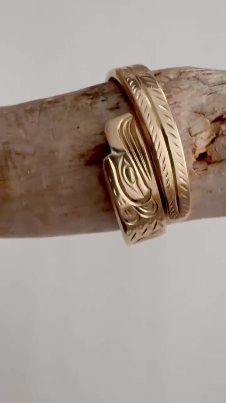 Coast Salish Artisan Noel Brown 14 K Gold Eagle Wrap Ring / First