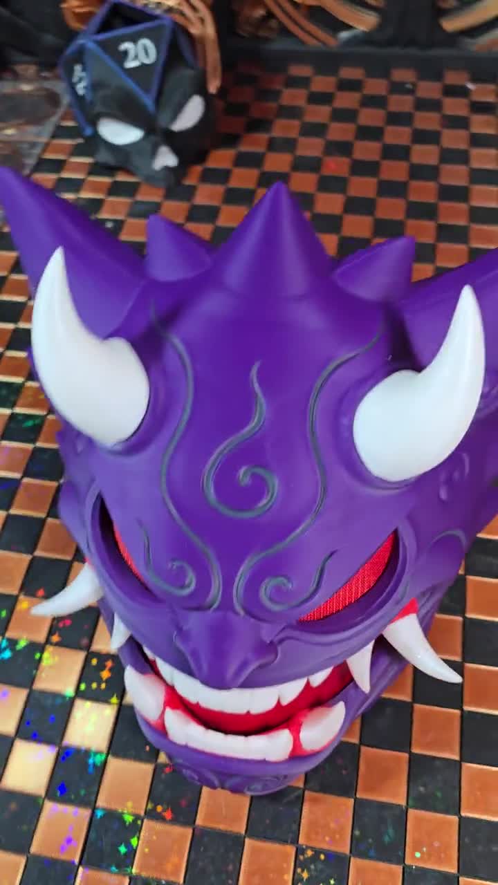 Purple Oni Mask – 3D Printed Cosplay, Glow Teeth Horns – Japanese