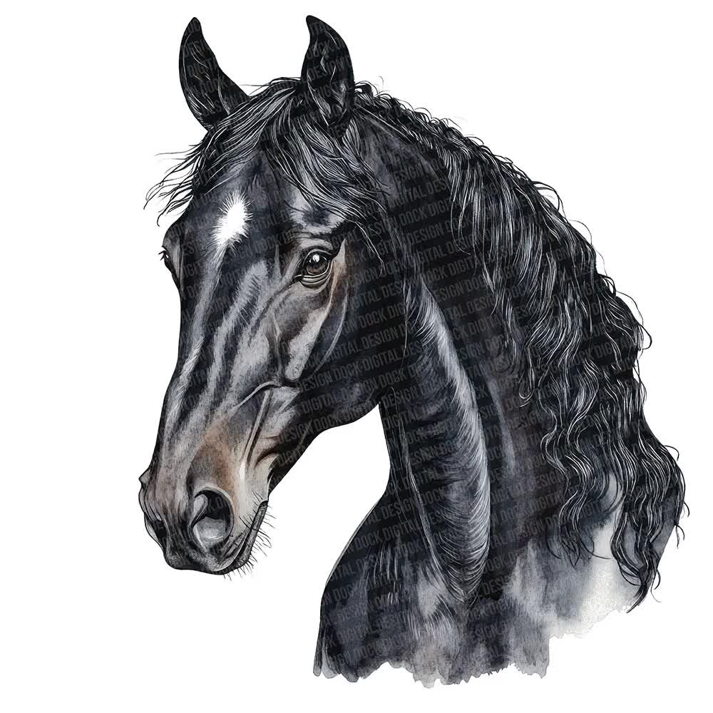オマージュアート　黒馬 黒馬PNGクリップアート、乗馬水彩馬クリップアートセット12点、印刷