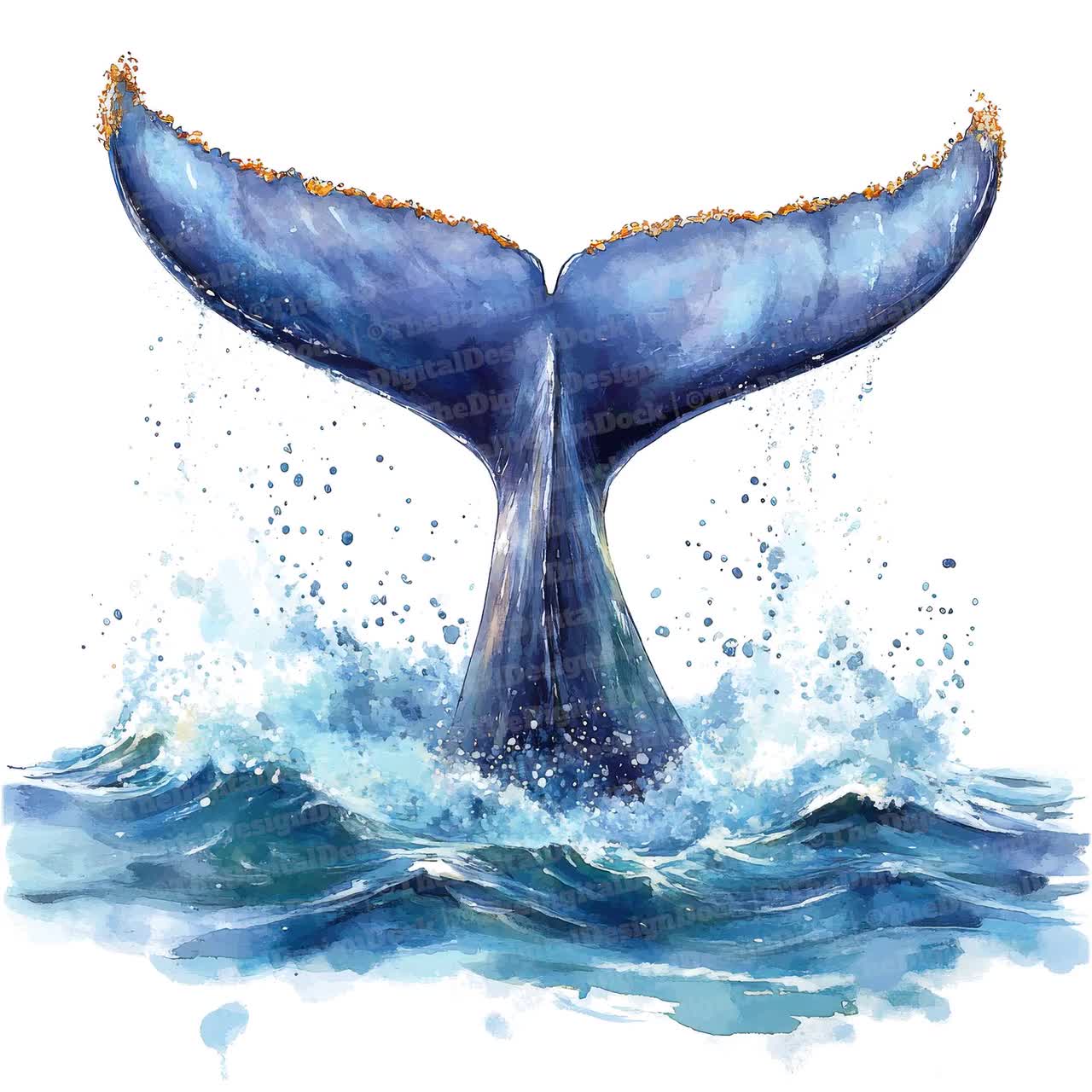 12種類の海のクジラのクリップアート、水彩画の海洋生物アート、高品質