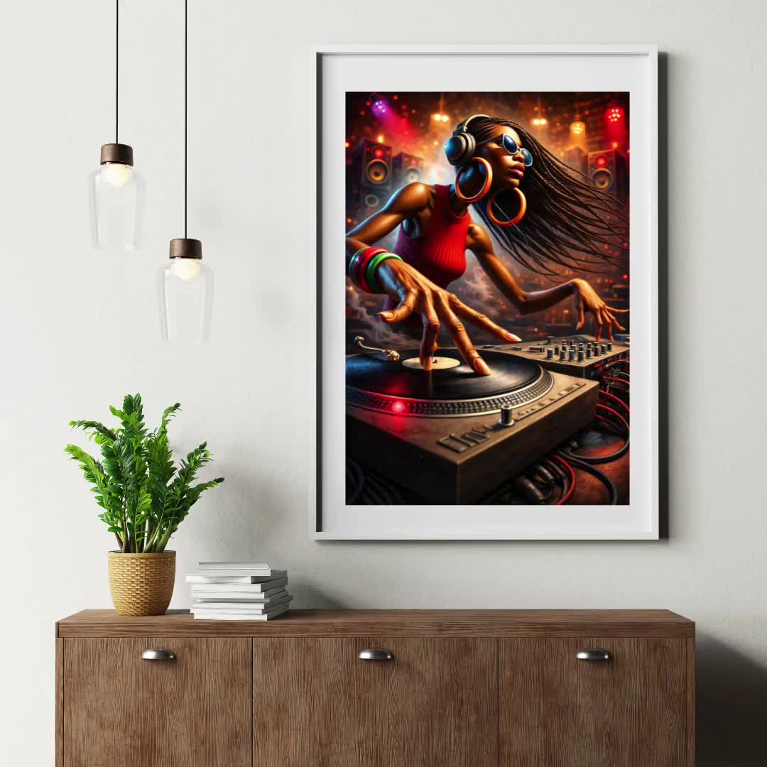 African American Female DJ Wall Art – Hip Hop Turntable Poster