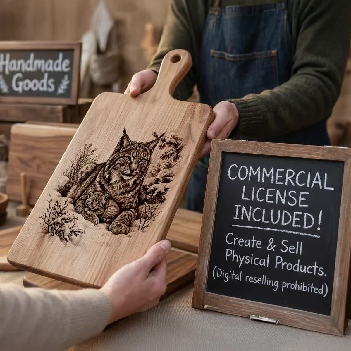 Lynx and Cub Laser Ready Art | Winter Wildlife Wood Burning