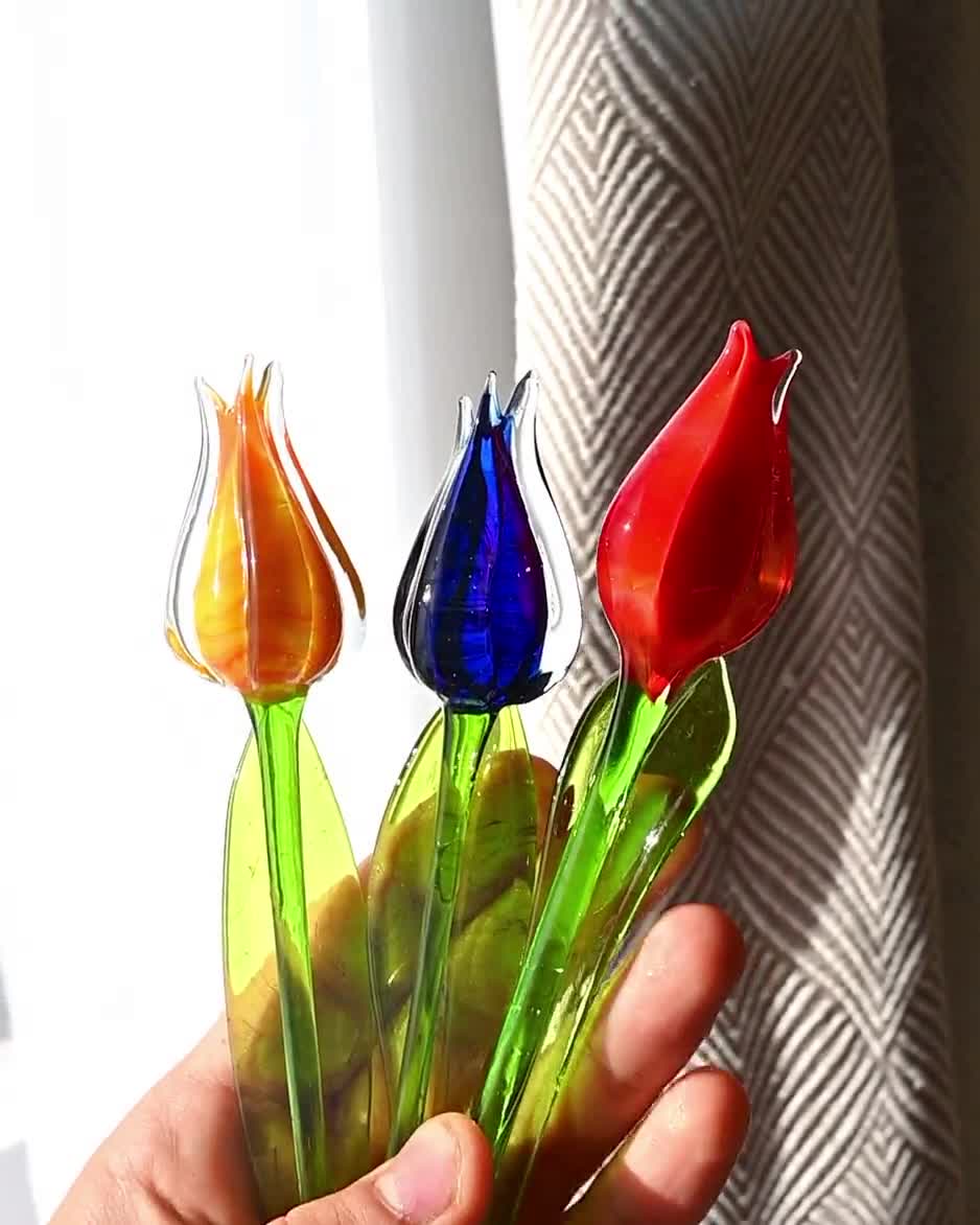 Glass Tulip Flowers, Glass Birth Month Flower - Cobalt Blue Glass