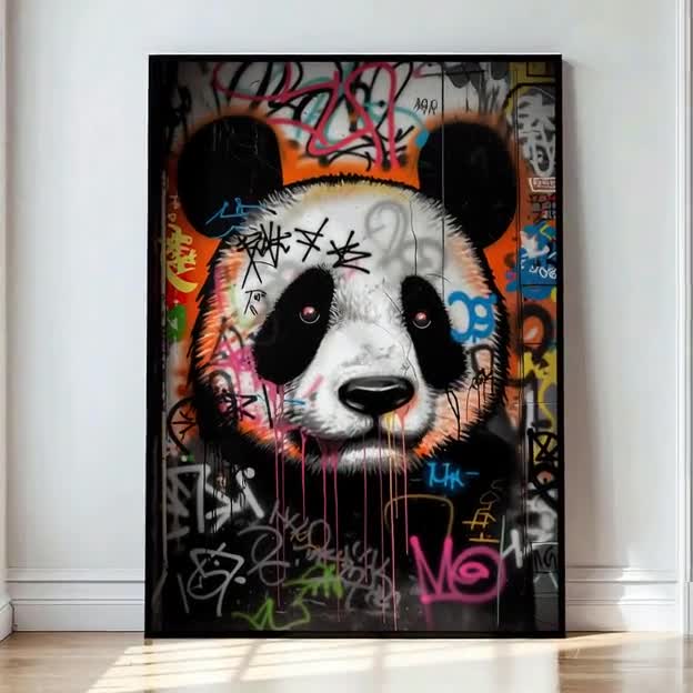 Colorful Panda Graffiti Wall Art, Street Style Digital Print