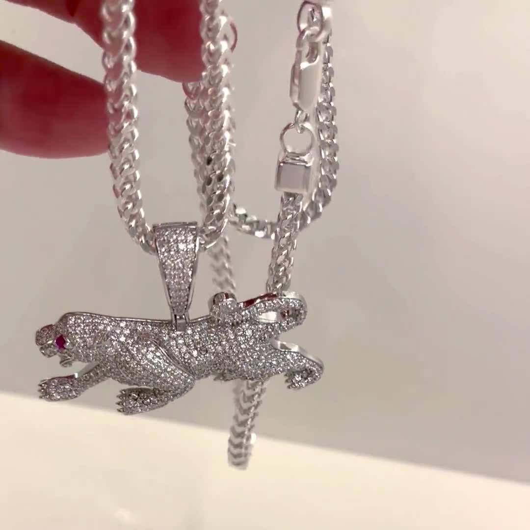 スターリングシルバー925パンサーネックレス：キュービックジルコニア