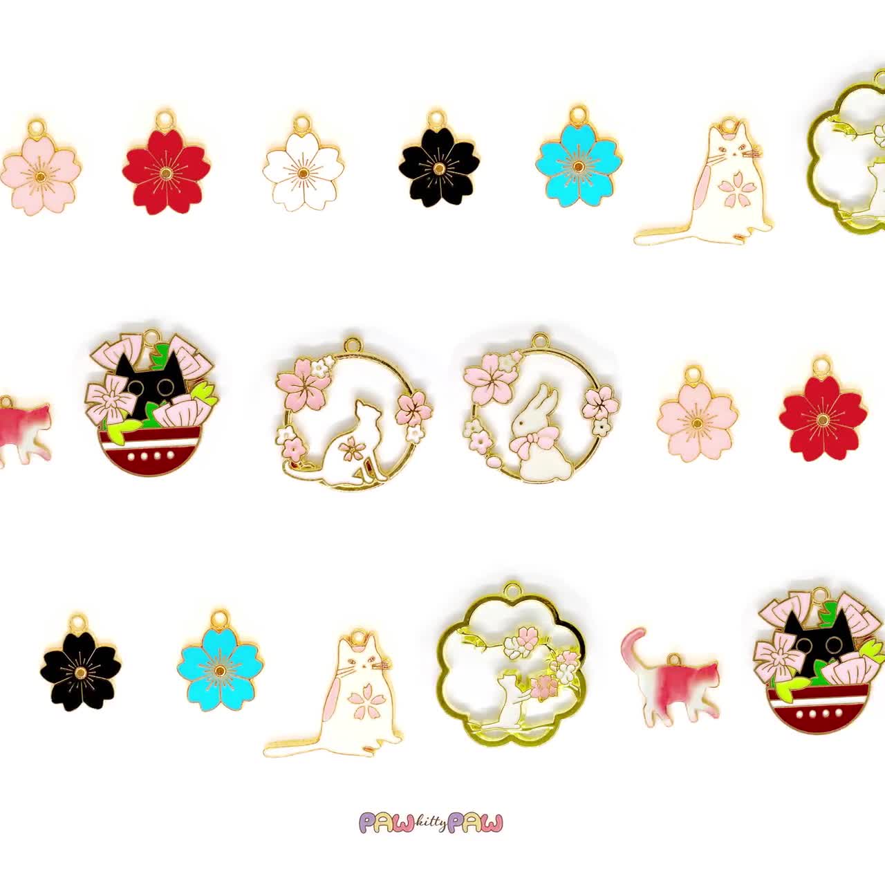Kawaii White Bunny Necklace - Cherry Blossom Rabbit Enamel Jewelry