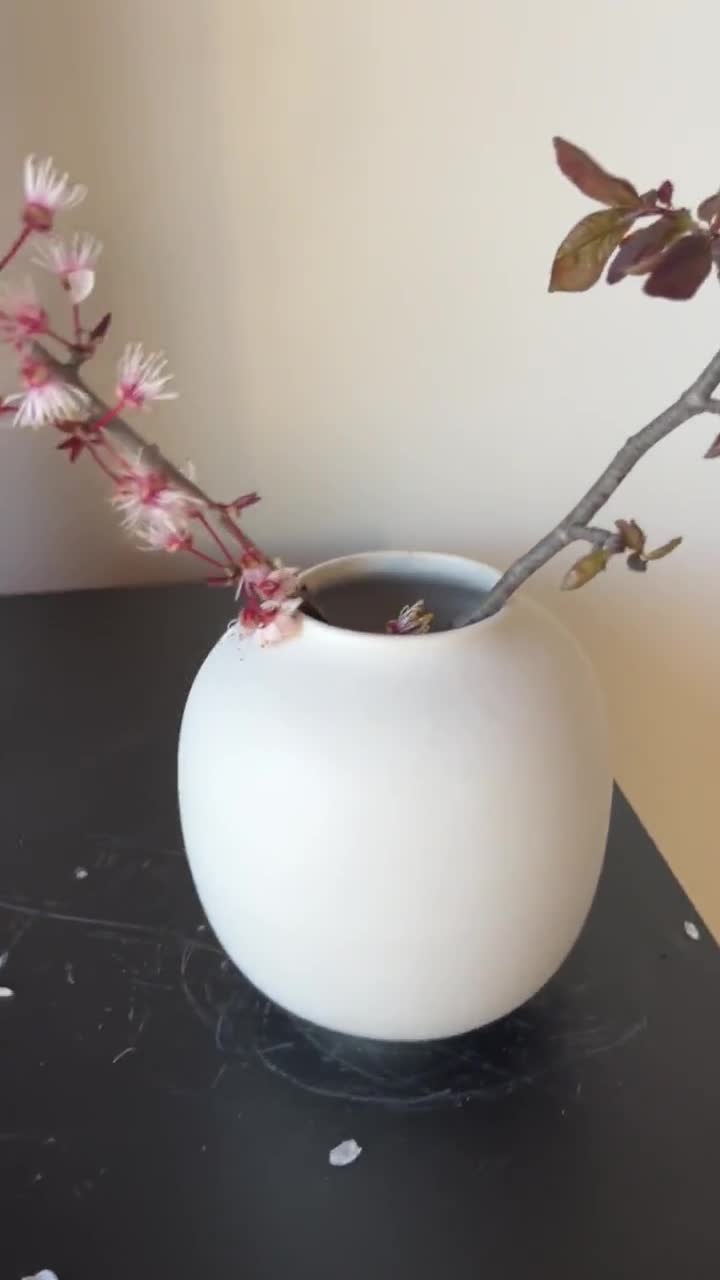 手作りの白い月壺花瓶：韓国陶器、生け花用花瓶、ミニマルなジャパン