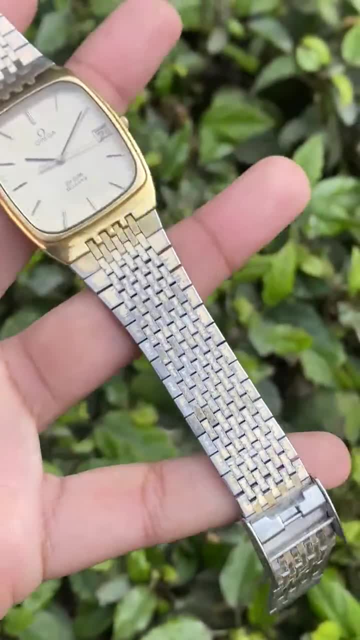 Vintage Rare Omega Deville Tank Shape Quartz Cal. 1332 Gold Plated