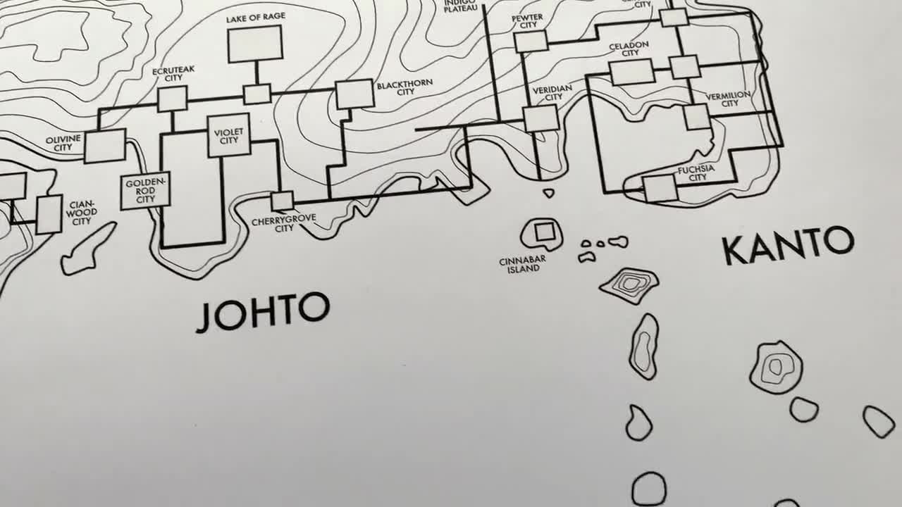 日本のポケモン地方マップポスター：カントー、ジョウト、シンオウ