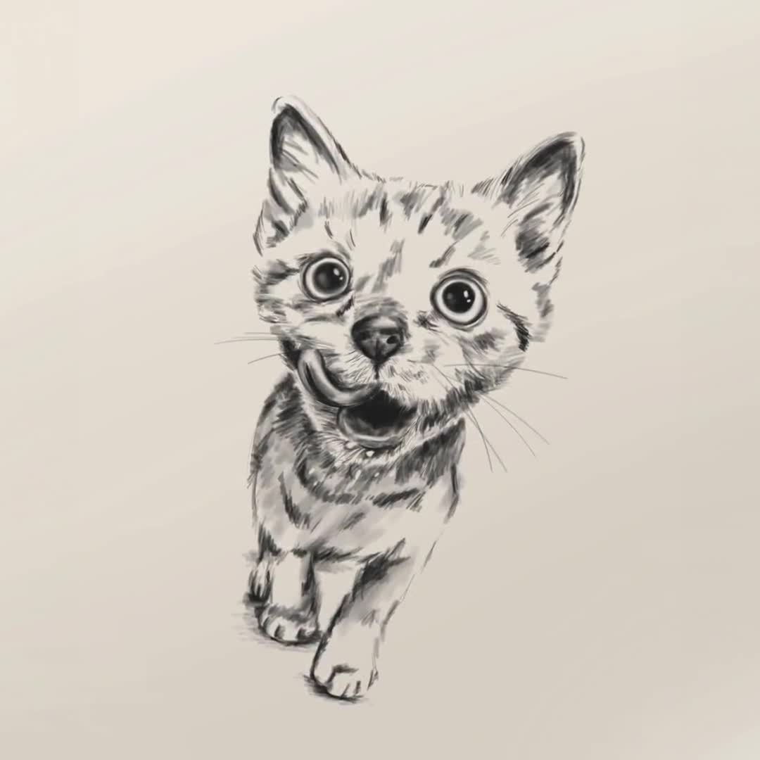 写真からカスタム猫の肖像画 - デジタルダウンロード - ペットの詳細な