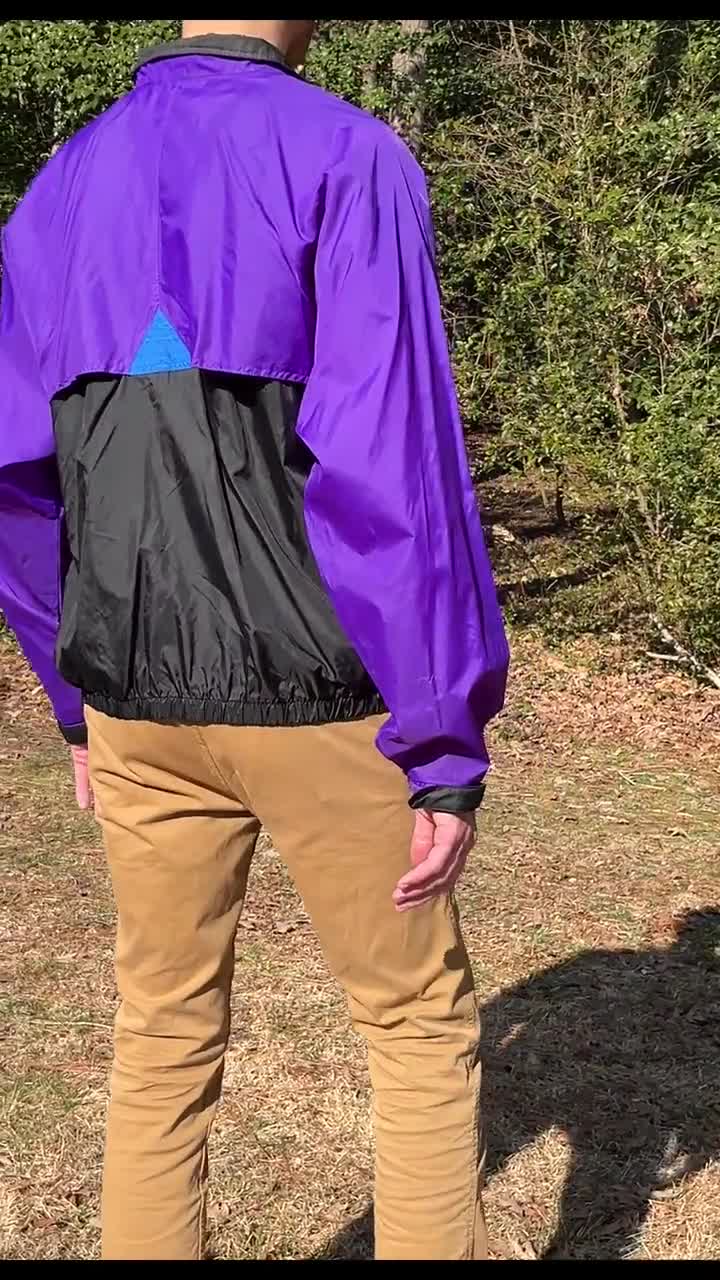 Vintage 80s 90s Nylon Track Jacket – Retro Purple, Black Color