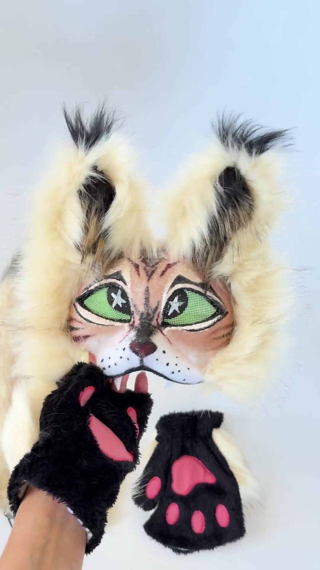 ベージュの獣人リンクスマスク｜ふわふわの尻尾付き｜高品質コスプレ