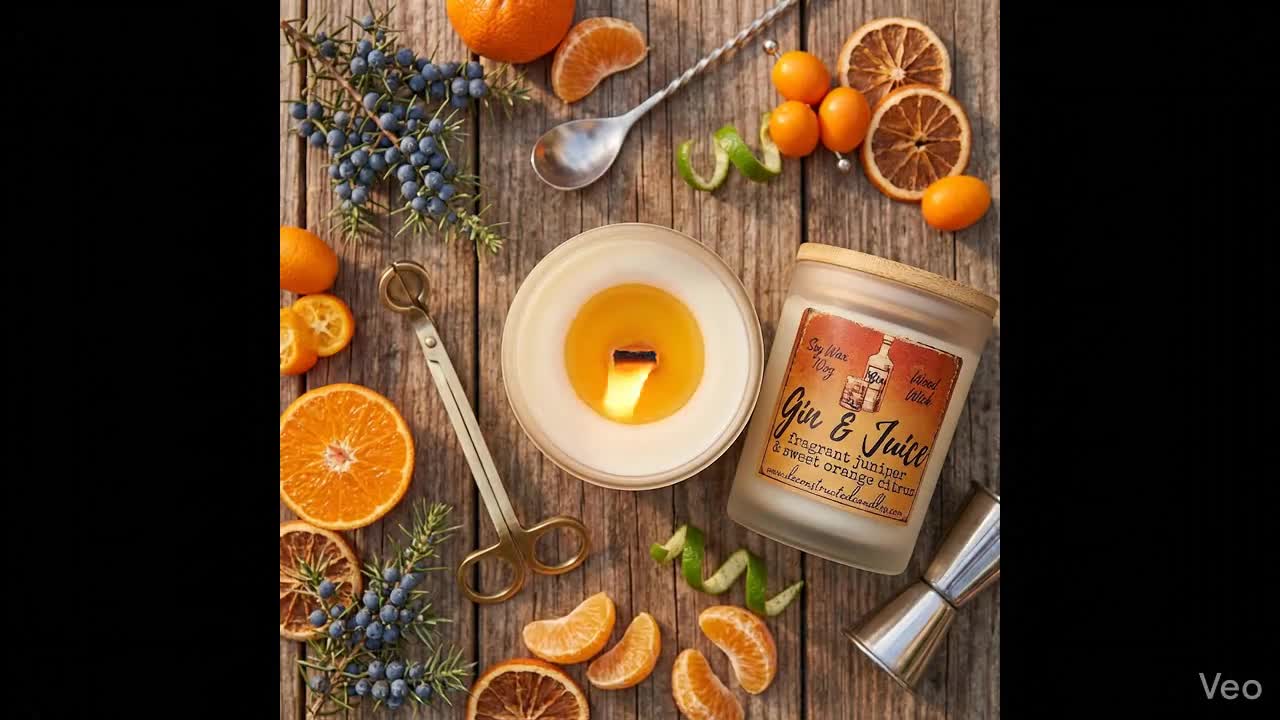 ジン＆ジュースの香りのソイキャンドル、ジュニパーシトラス、ウッド