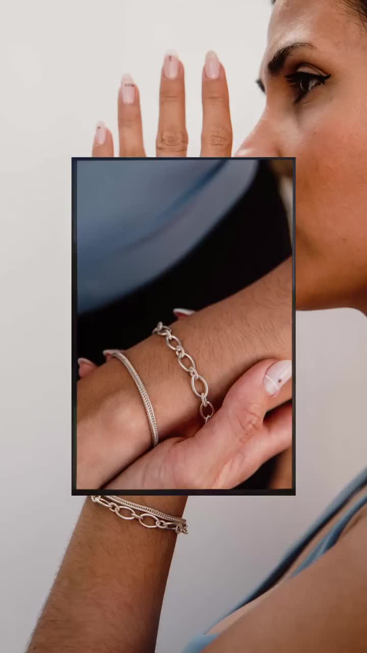 Sterling 925 Silver Oval Link Bracelet - Twisted Chain - Women