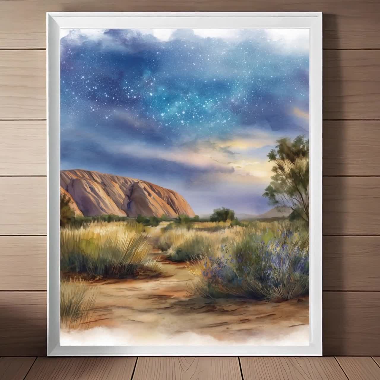 オーストラリアのエアーズロックの水彩画：ウルルの絵画、カタ・ジュタ