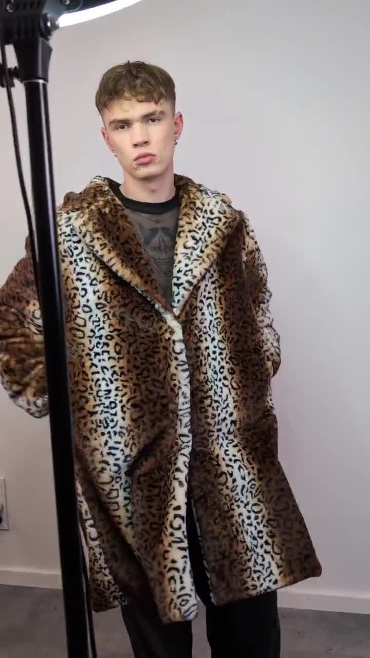 Leopard Print Faux Fur Hooded Jacket, Tie-dye Brown Bomber, Fluffy