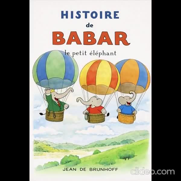 Babar the Elephant Hot Air Balloon Art Print - Vintage French