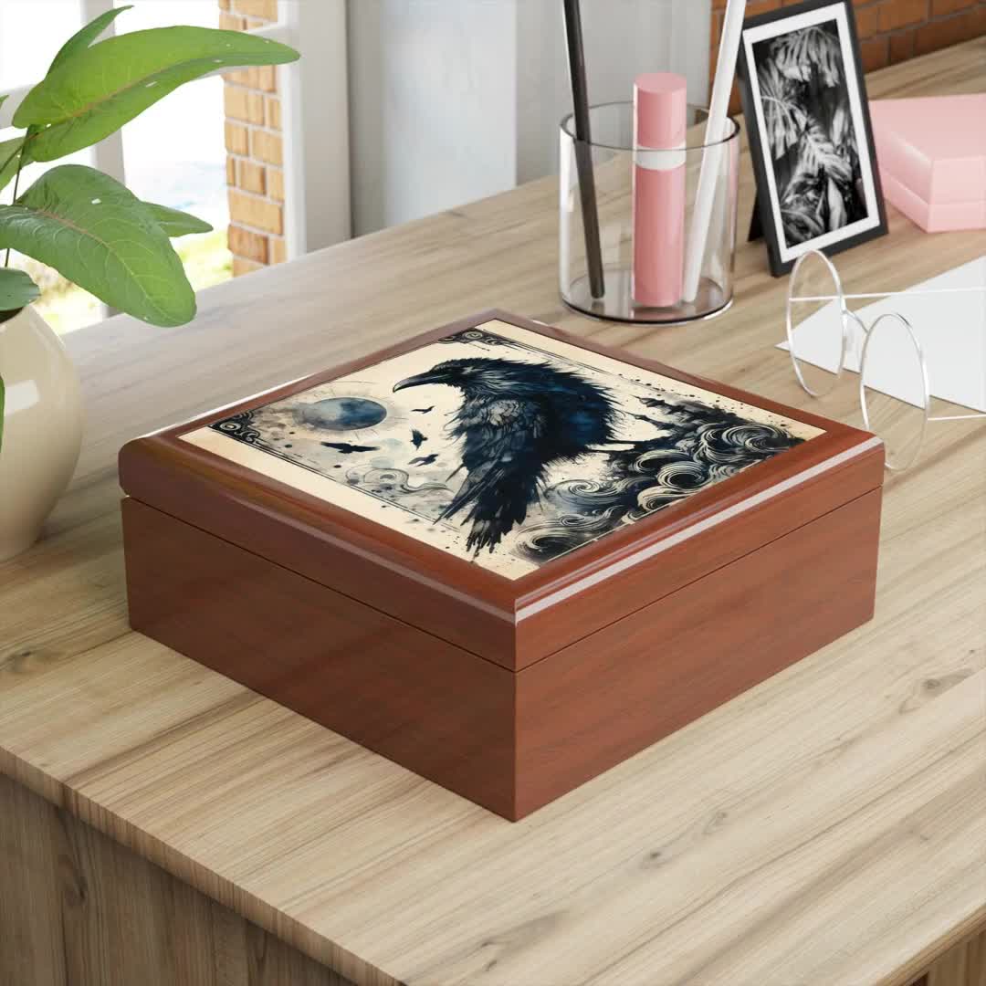 Raven Art Jewelry Box: Gothic Keepsake Casket, Bird Nerd Treasure