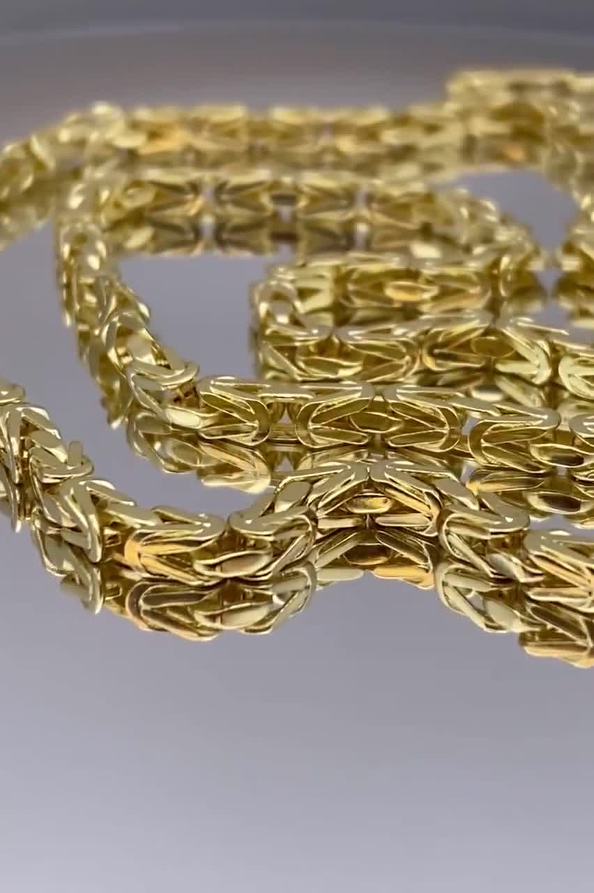 14K Real Gold Byzantine Chain Necklace - 3.5mm King Chain - Etsy