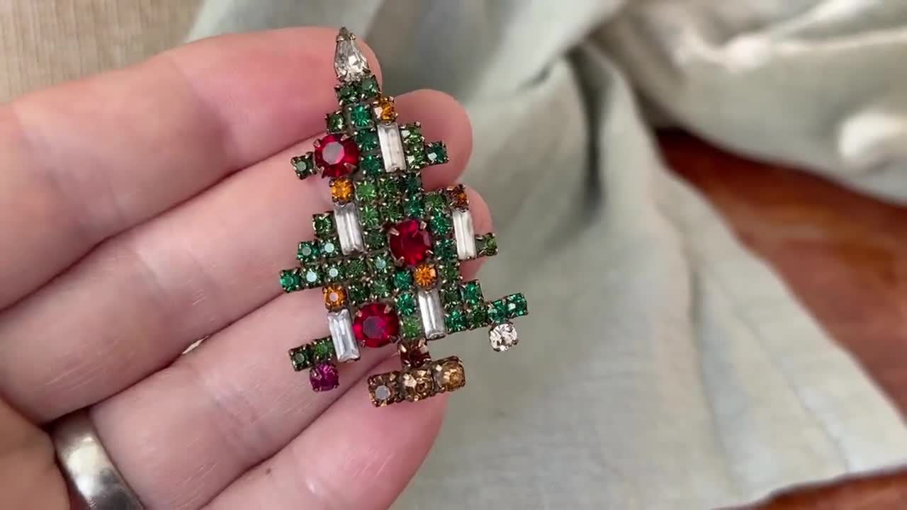 Vintage Weiss Christmas Tree Brooch Pin 5 Candle Multi Color