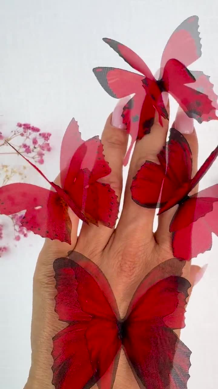 Red Butterflies 5 Natalia Wings Handmade Silk Butterflies, Organza