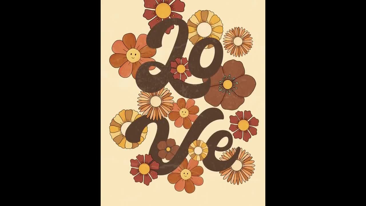 70s Wall Art, Retro Colorful Art Print, Flower Child Hippie Art