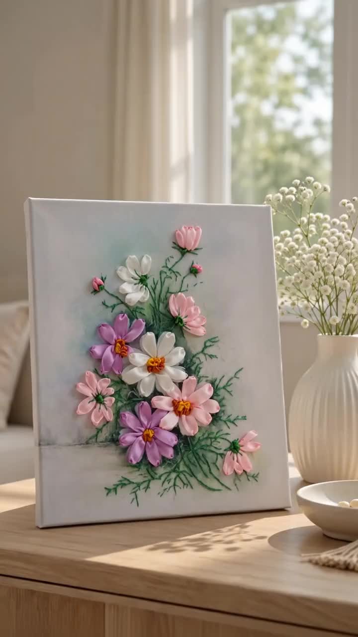 リボン刺繍キット、3D花柄刺繍セット、コテージコアクラフト