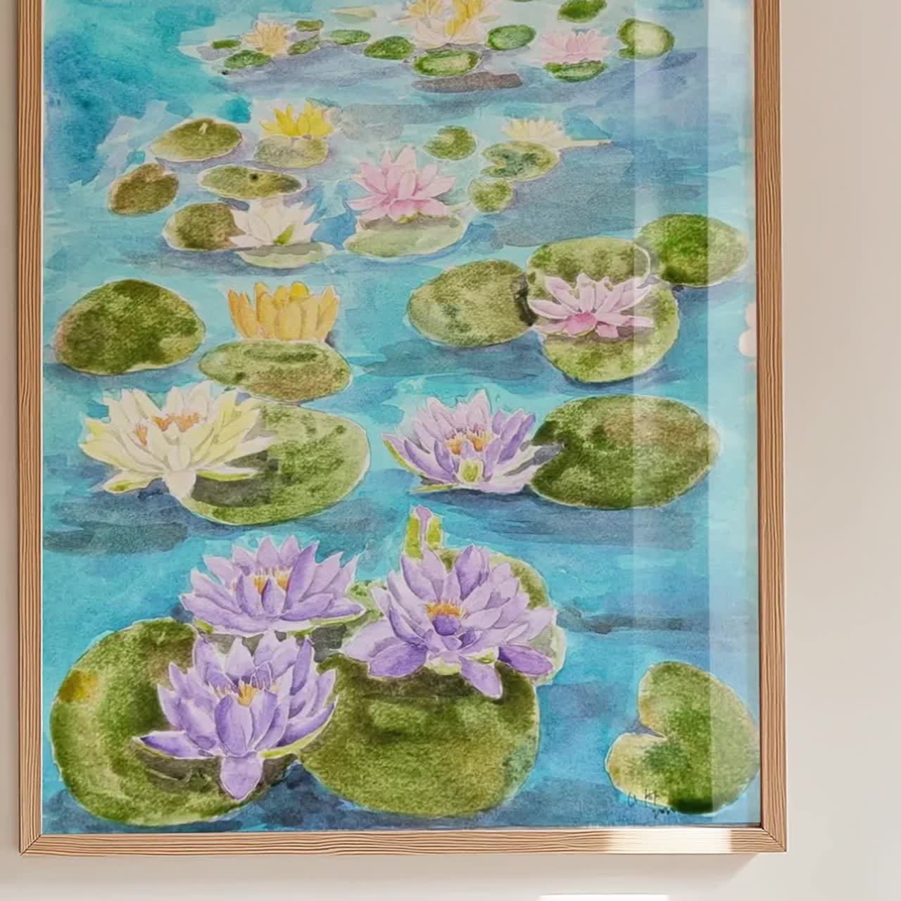 手描きの紫色の睡蓮の水彩画：オリジナルの花と植物のアート - Etsy 日本