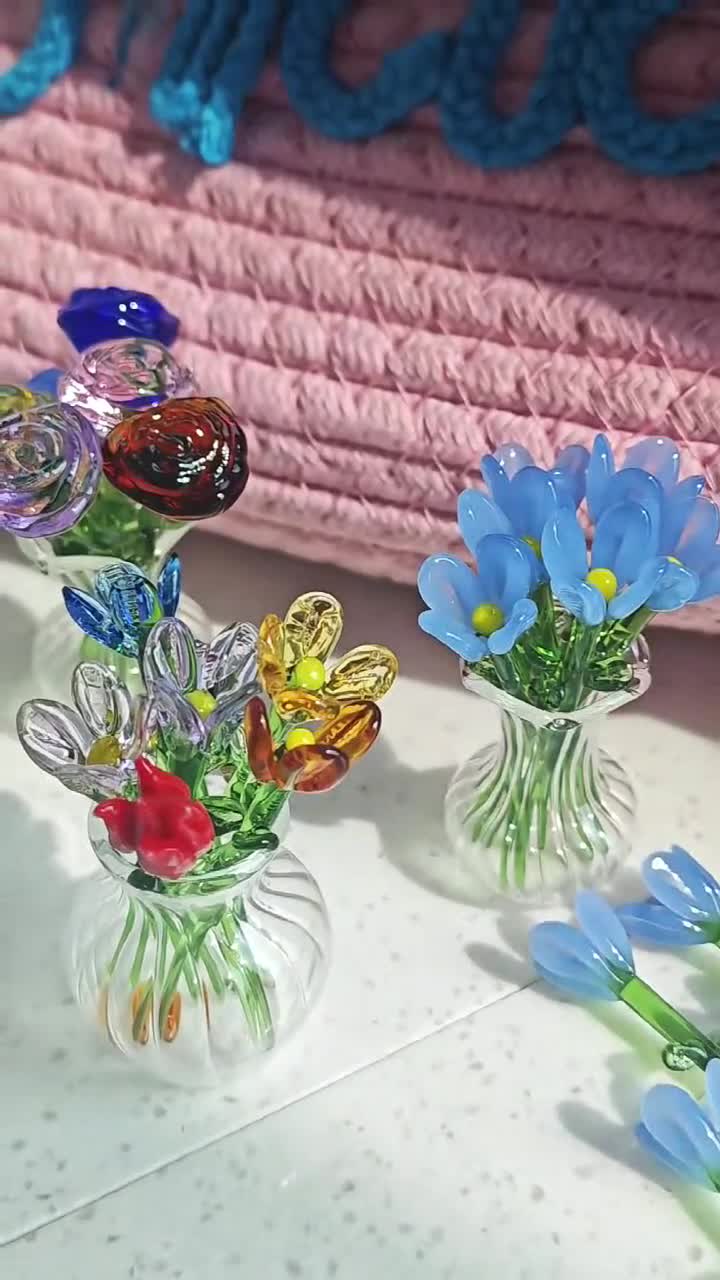 Custom Glass Flower Bouquet for Mom, Handmade Tulip & Rose Mix