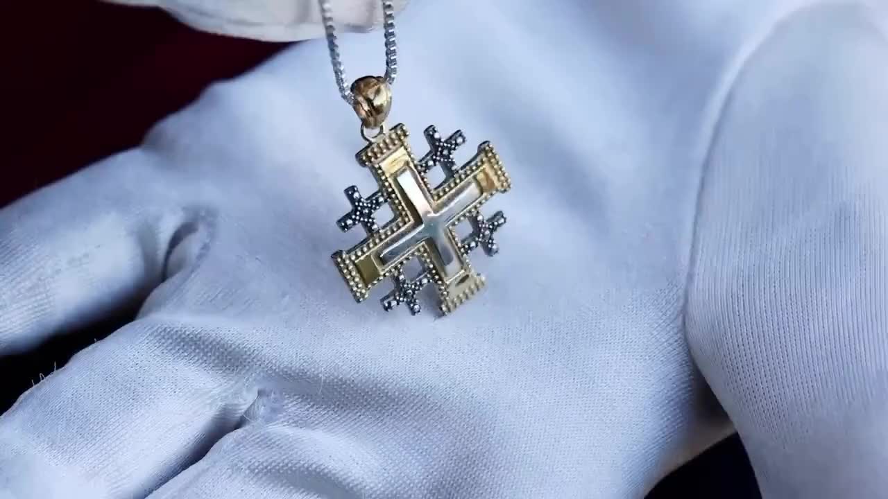 聖地エルサレム　十字架ロザリオ　ネックレス エルサレム十字架ペンダント | キリスト教教会ネックレス | 聖地