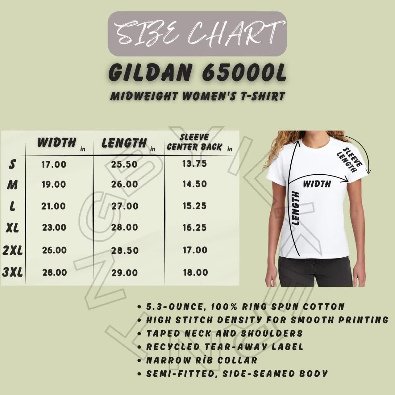 T-shirt Size Chart | Gildan 65000L Size Chart | Size Chart