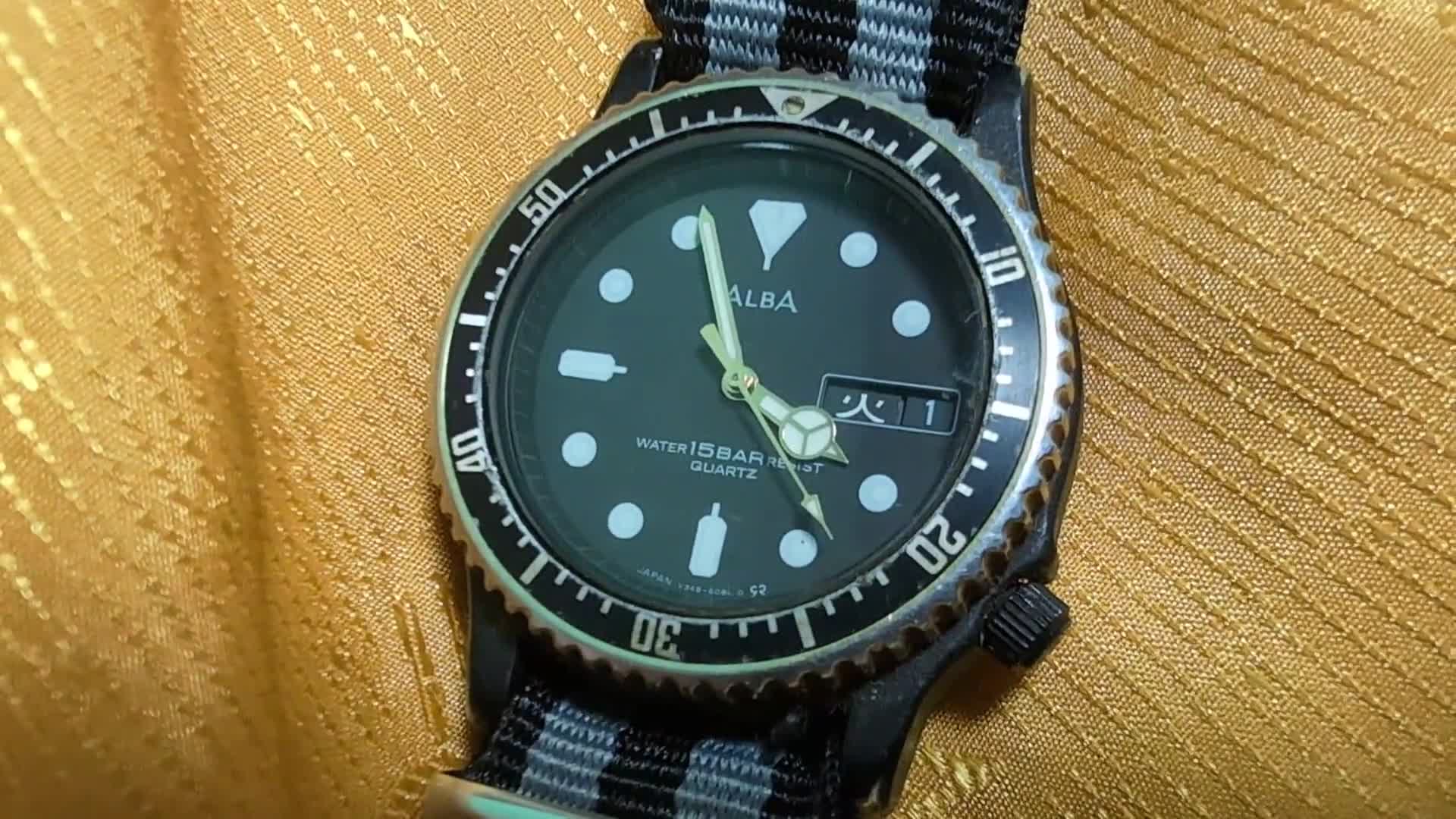 Vintage ALBA V348-6080 Diver Style Quartz Watch 35mm 15 Bar Japan