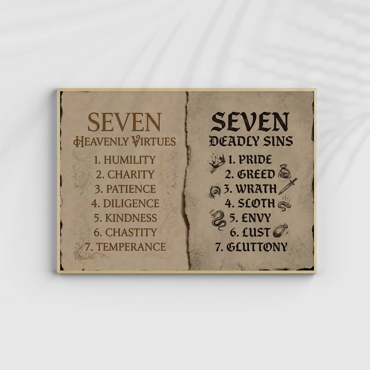 未使用　クリスコンサニーGAME OF FATE ウッドウォールアート Seven Heavenly Virtues and Seven Deadly Sins Wall Art, Christian