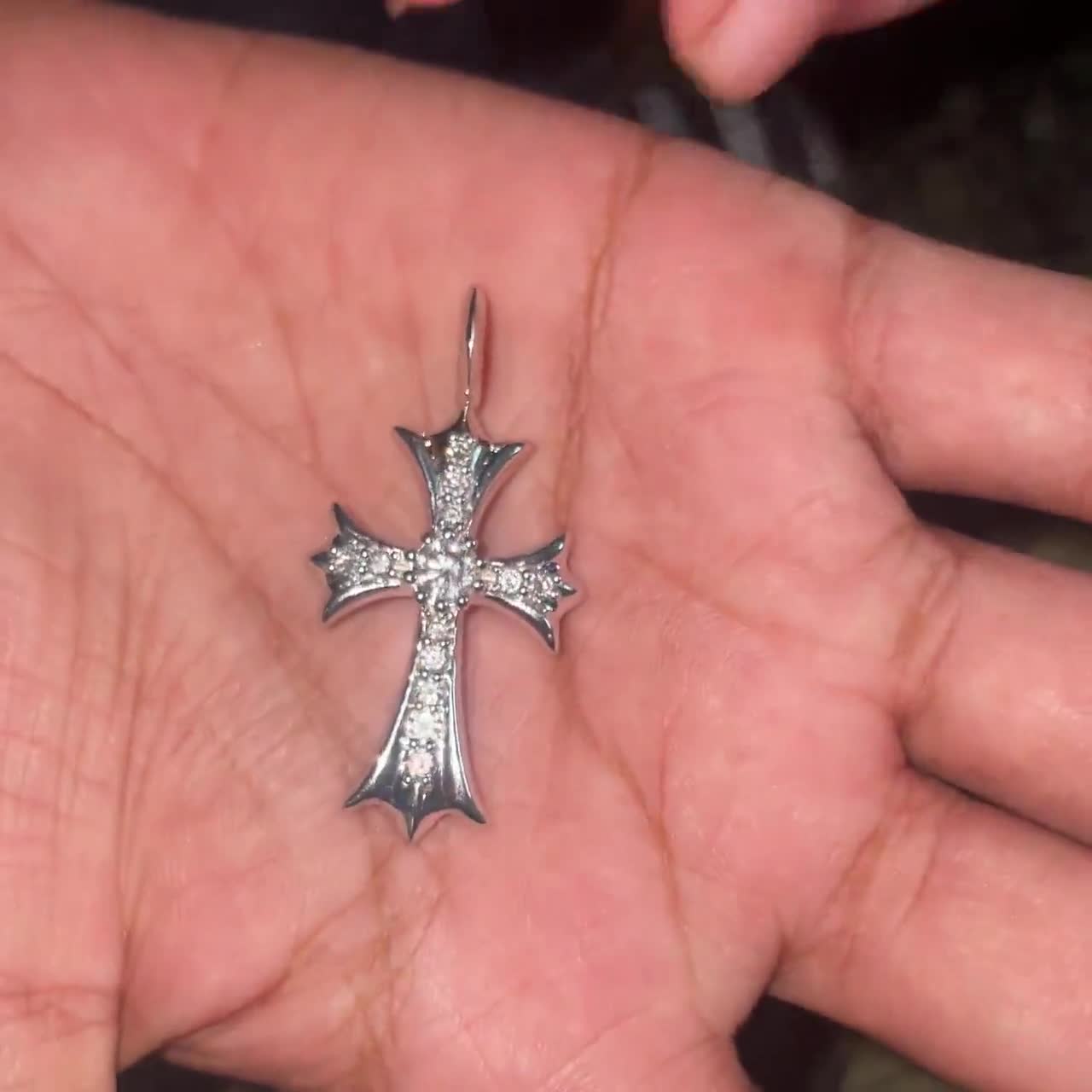 Lab Grown Round Diamond Chrome Hearts Pendant, 14K White Gold