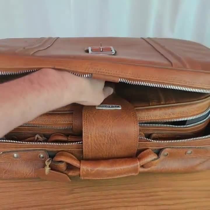 Vintage Brown Leather Luggage Set | 3 Piece Nesting Suitcases, SAM