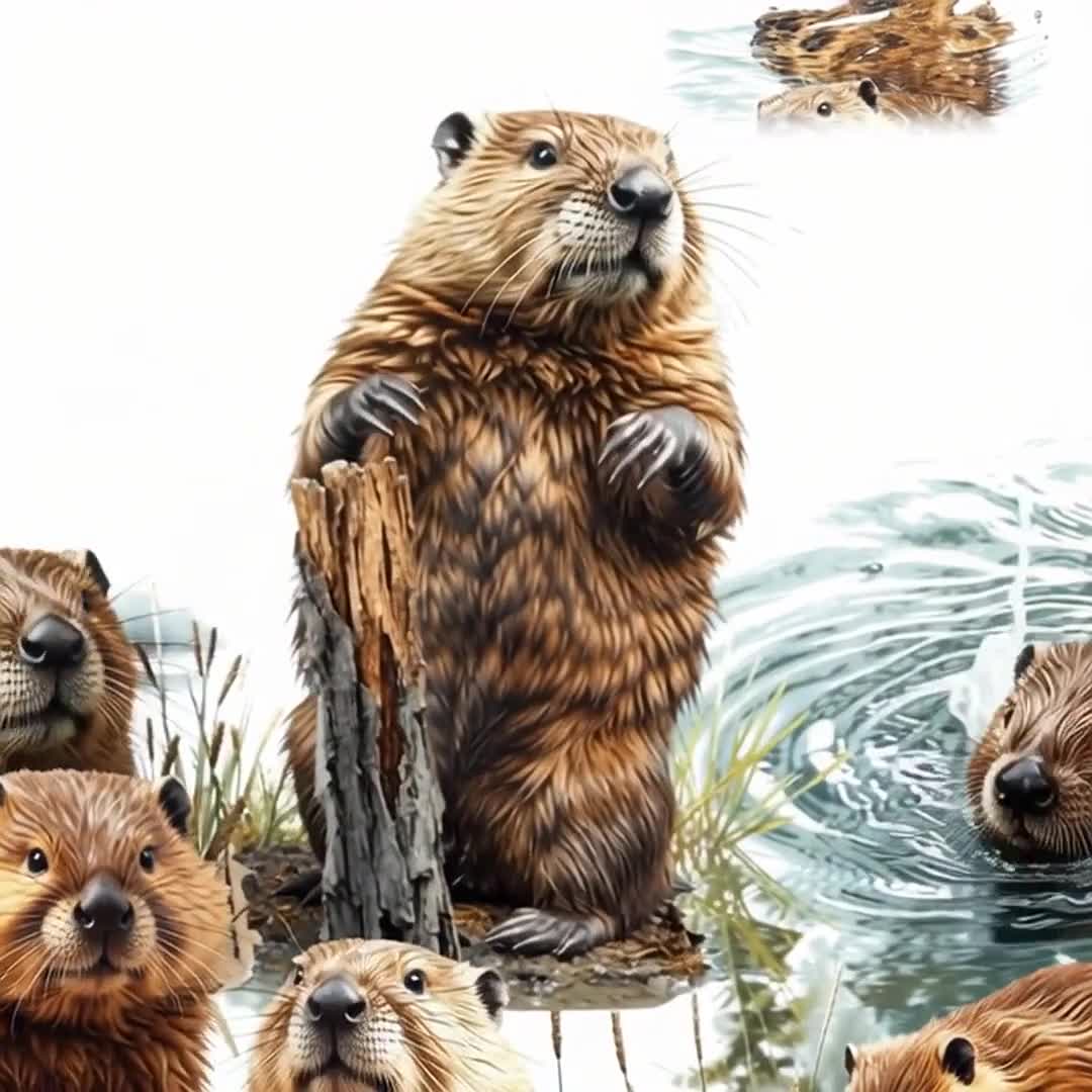 ビーバーの動物 水彩画 ビーバーの水彩画クリップアート 野生動物 齧歯動物 池のアート 川 北
