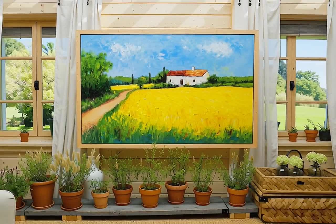 スコーネ地方の菜の花畑を描いた額入りポスター：スウェーデンの田園