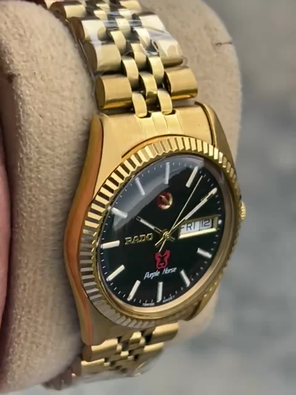 Rado Purple Horse Golden Watch Automatic Day-date Black Dial