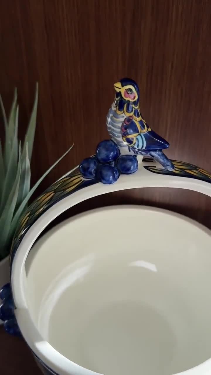 Royal Copenhagen Blue Pheasant Ceramic Basket With Bird Finial in