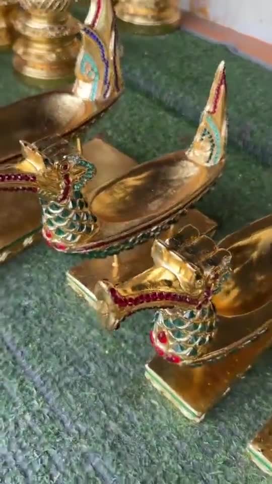 Hand-carved Thai Swan Boat: Golden Teak Wood With Glass Inlay - Etsy