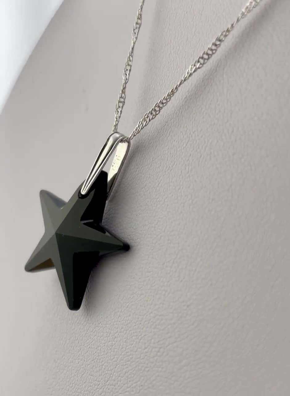 Black Swarovski Crystal Star Necklace, Sterling Silver 925