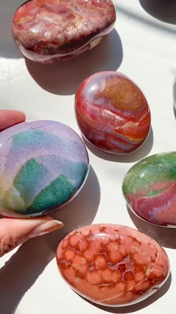 RESTOCKED Vibrant Ocean Orbicular Jasper Palm Stone 2-2.5