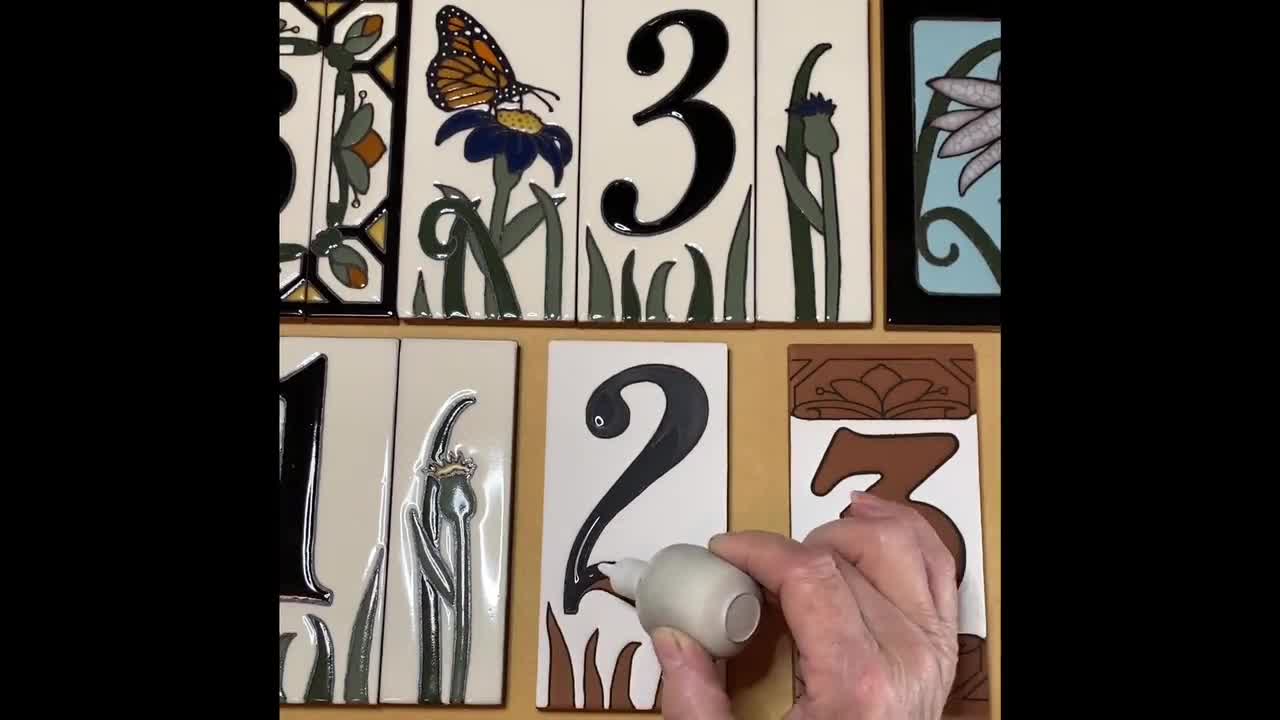 House Numbers Butterfly Tiles Ceramic Framed Set - Address Tiles