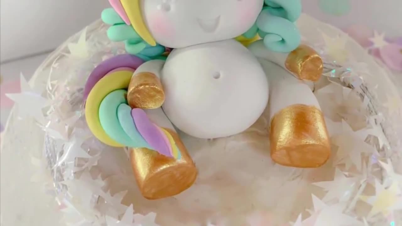 ピンクのレインボーユニコーンケーキトッパー、非食用ケーキトッパー