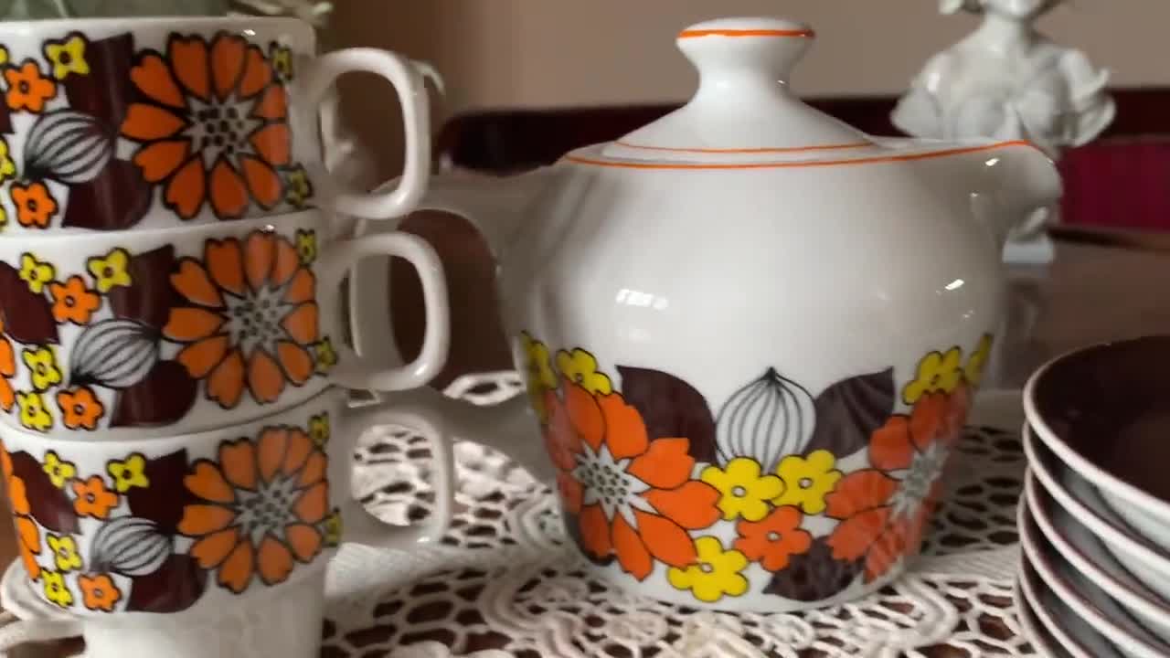 Vintage Hollohaza Hungary Coffee Set, Floral Porcelain, Mid