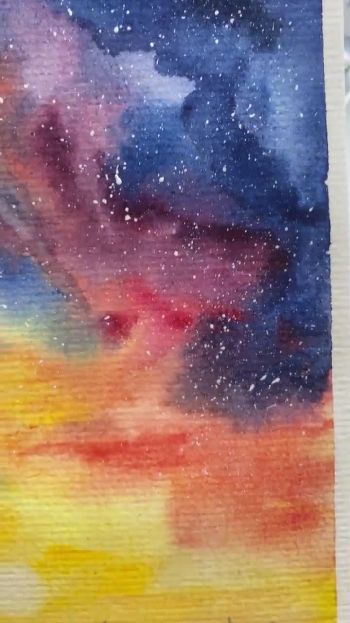 オリジナル夜空水彩画：松林の銀河アート（8x6） - Etsy 日本
