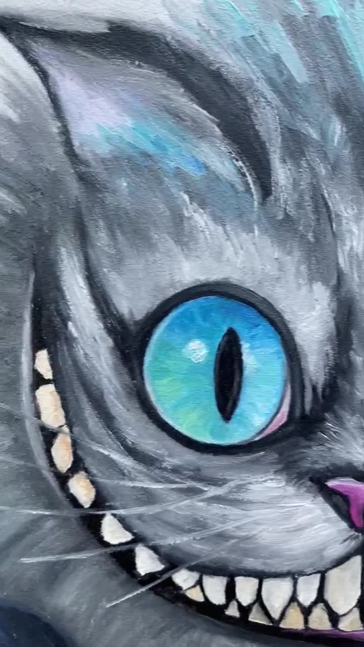 チェシャ猫の油絵：不思議の国のアリス インパストアート（8x12