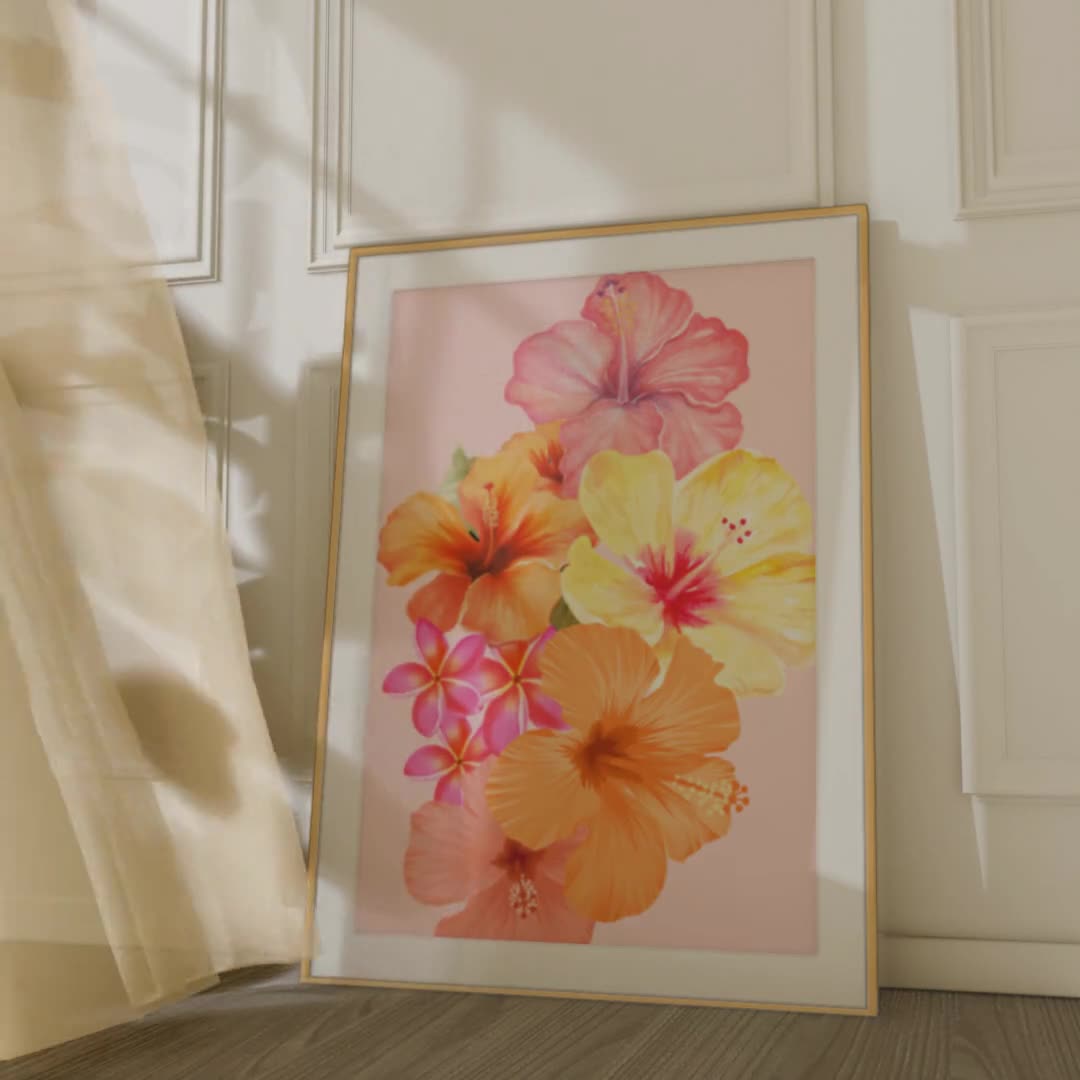 Hibiscus Wall Art Hawaiian Art Print Tropical Flower Wall Poster
